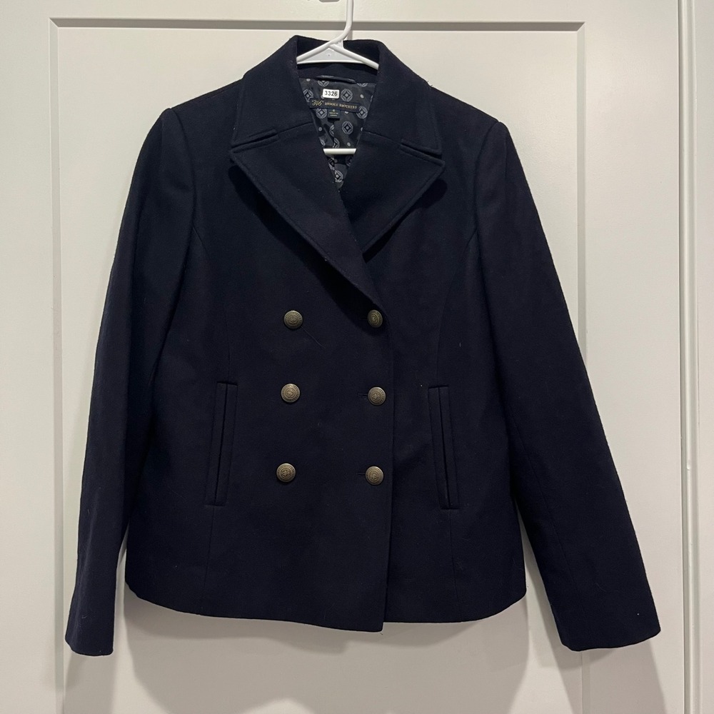 Brooks Brothers 346 Womens Navy Blue Wool Blend Pea Coat Gold Crest Buttons 6